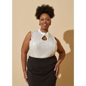 PLUS Size 30/32 - 5X | Sleeveless Mock Turtleneck Sequined Bodysuit | NEW
